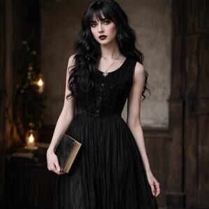 Vtg Sacred Threads Velvet Damask Goth Maxi Dress Sz S/M Whimsigoth Romantic 90s